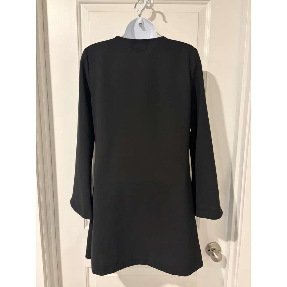 Zara Basic Black Mini Dress~S~V Neck Bell Sleeve A line Shift Retro Mod 70's - Picture 5 of 15